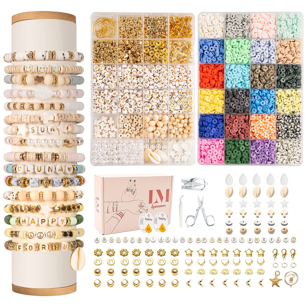 Clay Beads 8000 Pcs 2 Boxes Bracelet Making Kit - 24 Colors Polymer Clay Beads for Bracelet Making Set - Heishi Disc Beads for Jewelry Making kit with Charms and Gift Pack for Girls